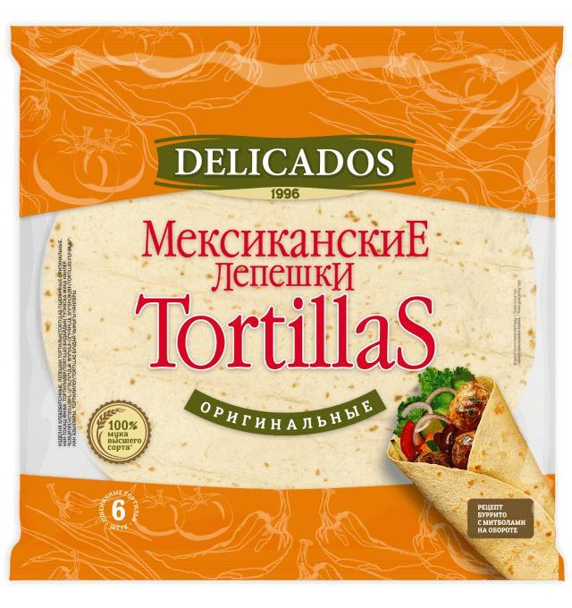 Лепешки Tortillas Тортильи пшеничные оригинальные 10-дюйм Delicados 400 гр., флоу-пак