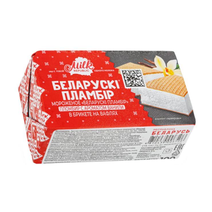 Мороженое пломбир Беларускi пламбiр брикет с ароматом ванили на вафлях 100 гр., бумага
