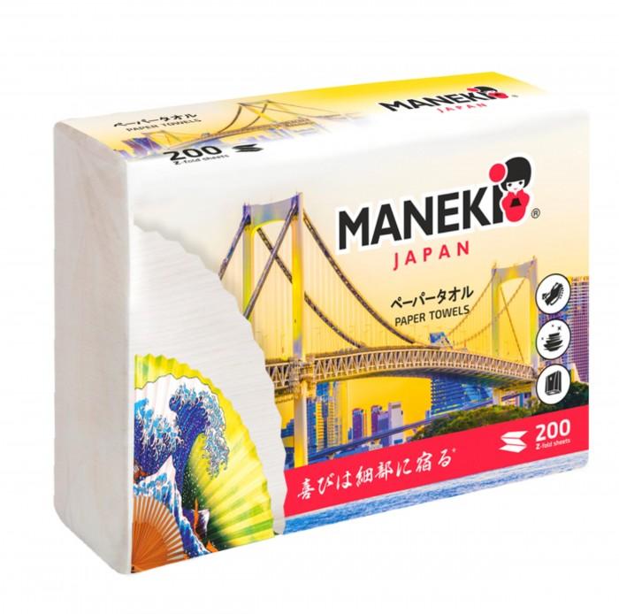 Полотенца бумажные однослойные белые, V-сложения 225х215 мм., 250 шт/уп., Maneki Kabi, пластиковый пакет